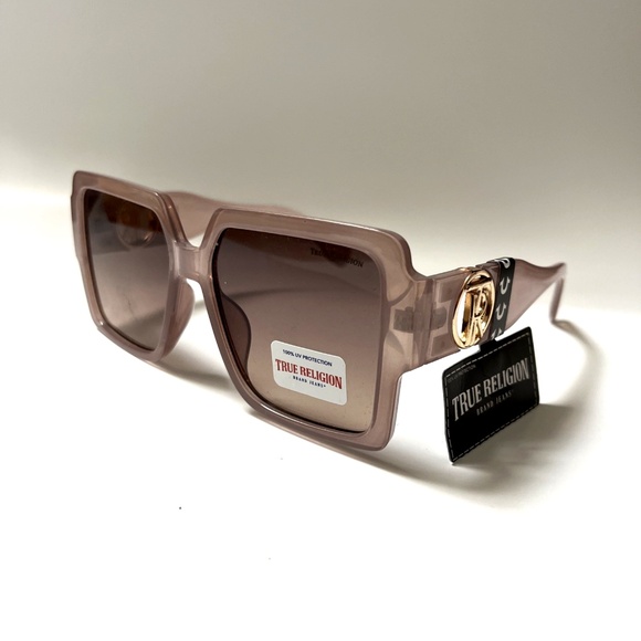 New Original TRUE RELIGION Square Oversized Sunglasses Translucid Pink Acetate - Picture 1 of 6